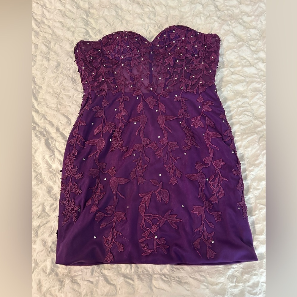 Purple Strapless Homecoming Dress Size 4
